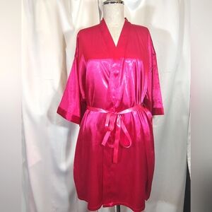 Turquaz TAG Robe, Women, Satin Fuchsia, Waist Tie,  Open Front, 3/4 Sleeve, S/M